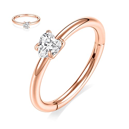 hengkaixuan 16G Herz CZ Daith Helix Tragus Rook Ohrringe Septum Clicker Schmuck Roségold Nasenringe 10 mm Chirurgenstahl Knorpelohrring Creolen Kleine Creolen für Damen Herren von hengkaixuan