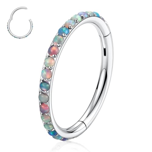 hengkaixuan 16G Nasenring aus chirurgischem Stahl Ohrring für Knorpelhelix Conch Schmuck silberner Septumring mit Opal Tragus Rook Daith Lobe Lippen und Nasenpiercing für Frauen 8 mm von hengkaixuan