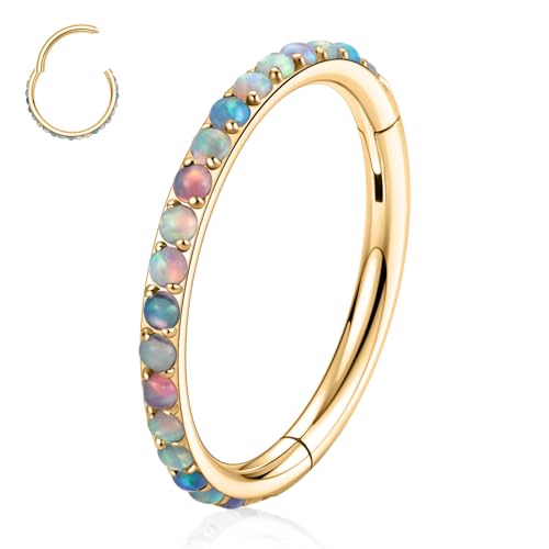 hengkaixuan 16G Nasenring chirurgischer Stahl Knorpel Helix Ohrring Conch Schmuck Gold Septumring mit Opal Tragus Rook Daith Lobe Lippen Nasen Piercing für Frauen 8 mm von hengkaixuan