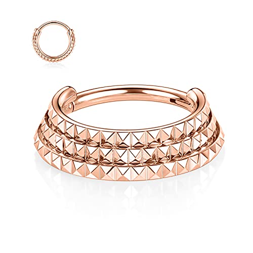 hengkaixuan 16G Triple Stacked Pyramid Septum Clicker Hoop Ring Roségold 316L Chirurgenstahl Hinged Nose Hoop Ringe 8mm Daith Helix Knorpel Piercing Schmuck für Frauen Mädchen von hengkaixuan