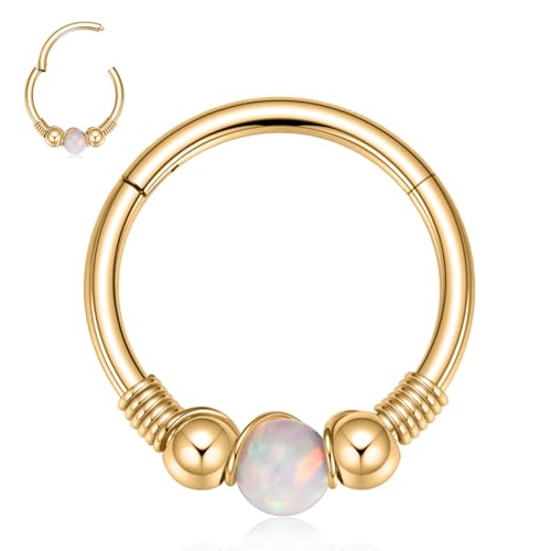 hengkaixuan 18G Septum Clicker Ring 8mm Gold Daith Rook Tragus Hoop Ohrring mit Opal Chirurgenstahl Conch Knorpel Helix Piercing Schmuck für Damen von hengkaixuan