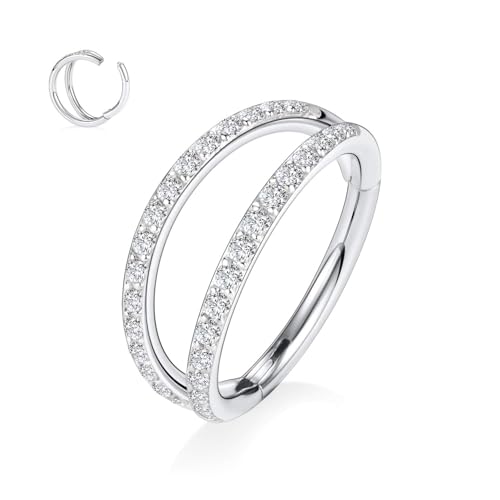18G Septumschmuck G23 Titan Doppel-Nasenring 10 mm Helix Knorpel Creole Silber Tragus Daith Rook Lippenläppchen Conch Ohrring mit Zirkonia für Damen Damen von hengkaixuan