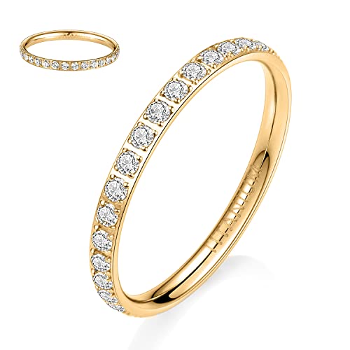 hengkaixuan 2 mm Damen Titan Ewigkeitsring Verlobungsband Gold Voll Zirkonia Jubiläum Ehering Ehering Stapelbarer Ring Erinnerungsring für Damen Herren Mädchen Größe 10 von hengkaixuan