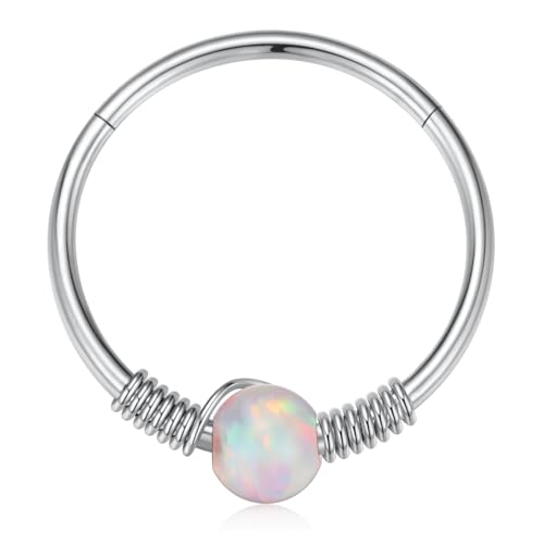 hengkaixuan 20G Nasenring Silber Opal Helix Knorpelring Ohrring 8 mm Daith Rook Tragus Schmuck Chirurgenstahl Septum Piercing Schmuck für Frauen von hengkaixuan