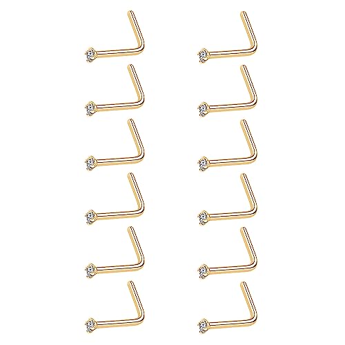 hengkaixuan 20G Nasenstecker Gold Nasenringe Nostril Ring Schraubenstecker 316L Chirurgenstahl Nasenpiercing Schmuck Tragus Knorpelstecker Conch Stecker mit 1.5mm CZ für Frauen Männer L Form von hengkaixuan