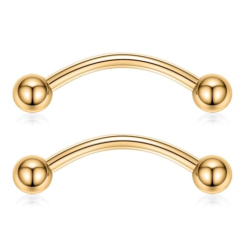 hengkaixuan 2Pcs G23 Titan Augenbrauenschmuck Gold Nippel Ringe 16G Nippel Bars Titan Nippel Schmuck mit Innengewinde gebogen Barbell Augenbrauenringe für Frauen Mädchen 12mm von hengkaixuan
