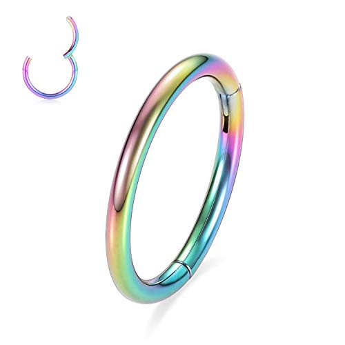 hengkaixuan 316L Chirurgischer Stahl Klappbarer nahtloser Septum Clicker 16G Knorpelnase Ringreifen Regenbogen 12mm Helix Daith Tragus Ohrringe für Frauen Männer von hengkaixuan