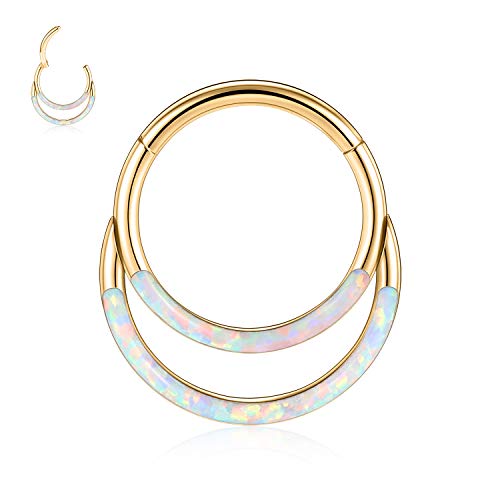 hengkaixuan 316L Chirurgischer Stahl Segment Clicker Daith Ring Septum Piercing Schmuck 16G Weißer Opal 10mm Helix Knorpel Tragus Ohrringe Creolen-Nasenring Gold Piercing Schmuck für Frauen Gilrs von hengkaixuan