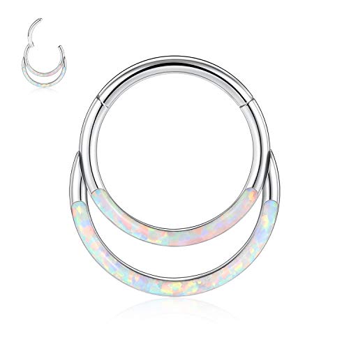 hengkaixuan 316L Chirurgischer Stahl Segment Clicker Daith Ring Septum Piercing Schmuck 16G Weißer Opal 8mm Helix Knorpel Tragus Ohrringe Creolen-Nasenring Silber Piercing Schmuck für Frauen Gilrs von hengkaixuan