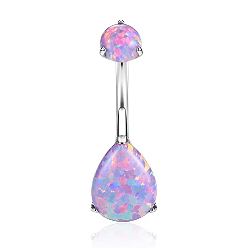 hengkaixuan Bauchnabelpiercing aus Titan mit violettem Opal, 14G, 10 mm, Innengewinde, silberfarbenes Bauchnabelpiercing für Damen von hengkaixuan