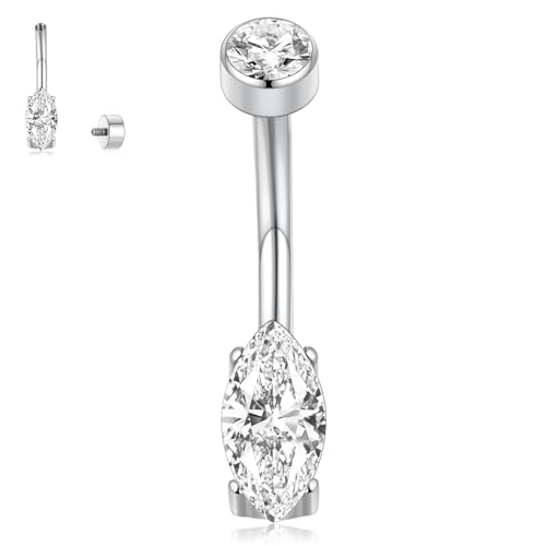 hengkaixuan Bauchnabelring 10 mm 14G Titan-Bauchnabelring Silber Curvel Bauchnabel-Barbell Horse Eye CZ Bauchnabel-Barbel mit Innengewinde Bauchnabel-Piercingschmuck für Frauen von hengkaixuan