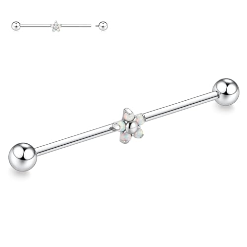 hengkaixuan Blumen-Opal-Industrial-Piercing-Schmuck 14G Titan Industrial Bar Innengewinde Industrial Barbell Knorpel Helix Ohrring 11/2 Zoll 38 mm für Frauen Männer von hengkaixuan