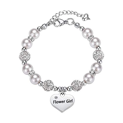 hengkaixuan Blumenmädchen Armband Herz Anhänger Strass Charm Weiß Lila Armband Mädchenschmuck Hochzeitsgeschenke 6-13 Jahre alt Geschenke für Mädchen Geburtstag Geschenke Armband von hengkaixuan
