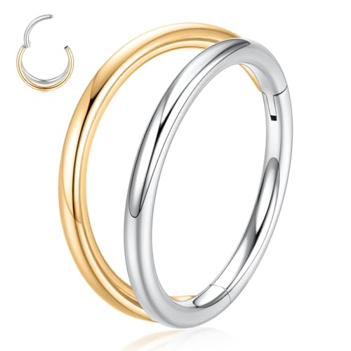 hengkaixuan Doppelter Nasenring für Einzelpiercing Gold Nasenring 18G Septumschmuck Chirurgenstahl Daith Rook Tragus Piercing 8 mm Knorpel Helix Ohrring Conch Hoop für Frauen von hengkaixuan