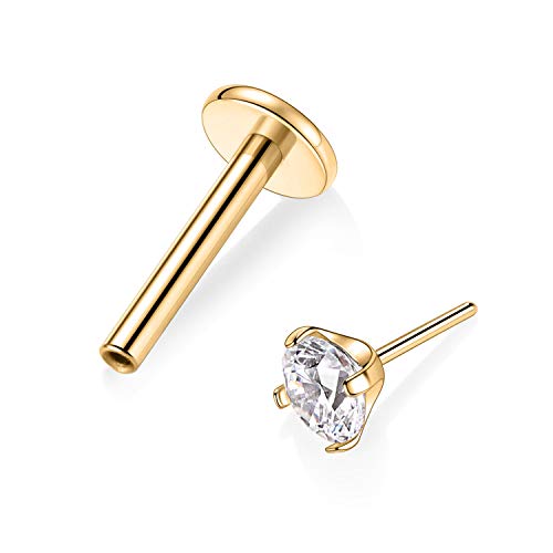 hengkaixuan Flache Rückseite Labret Ohrstecker 16G G23 Titan 4mm CZ Tragus 8mm Monroe Piercing Fadenlose Lippen Nieten Silber Helix Knorpel Muschel Ohrring Frauen Mädchen Piercing Schmuck von hengkaixuan