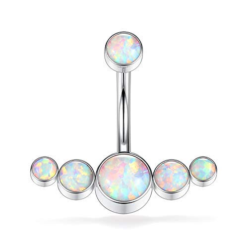 hengkaixuan G23 Titan Bauch Bauch Körper Bauch Knopf Piercing 14G Nabel Ring 3/8 Zoll (10 mm) Fünf Opal Bauch Knopfleiste Gebogene Form Nabel Schmuck Nabel Piercing Nabel Ring von hengkaixuan