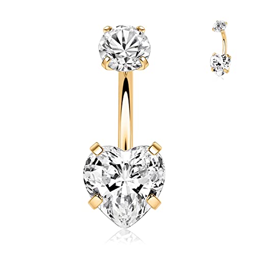 hengkaixuan G23 Titan Bauch Knopf Ring Navel Schmuck Gold Innengewinde Bauch Barbell 10mm 14G Navel Piercing mit Herzform CZ von hengkaixuan