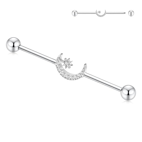 hengkaixuan G23 Titan Industrial Ohrring 14G Industrial Barbell 38 mm Knorpel Helix Ohrring Industrial Bar mit Außengewinde Silberschmuck Lange Scaffold Bar für Frauen und Männer von hengkaixuan