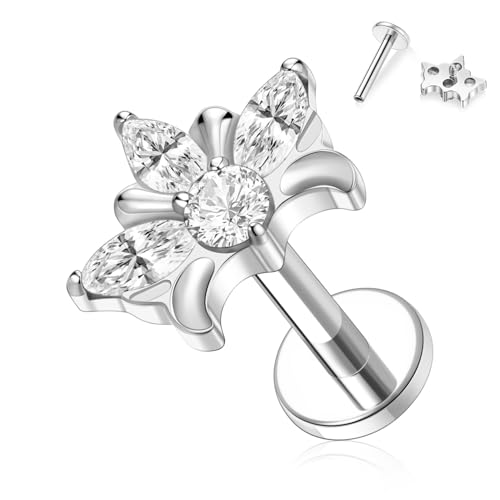 hengkaixuan G23 Titan Lippenring 6mm Labret Piercing 16G Conch Ohrring Innengewinde Knorpel Helix Tragus Piercing Silber Medusa Schmuck für Frauen von hengkaixuan