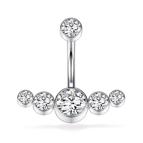 hengkaixuan G23 Titan Nabel Ring Bauch Ring Körper Bauch Knopf Piercing 14G Nabel Ring 3/8 Zoll (10 mm) Fünf CZ Bauch Knopfleiste Gebogene Form Nabel Schmuck Nabel Piercing von hengkaixuan