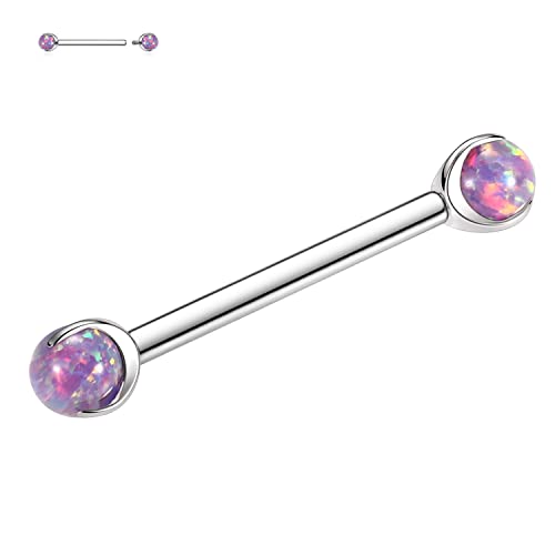 hengkaixuan G23 Titan Nippel Langhantel 14G Nippelringe mit Gewinde Krallen halten lila Opal Piercing Schmuck für Frauen 14mm von hengkaixuan