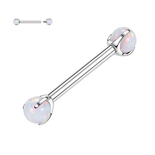 hengkaixuan G23 Titan Nippel Langhantel 14G Nippelringe mit Gewinde Krallen mit weißem Opal Piercing Schmuck für Frauen 14mm von hengkaixuan