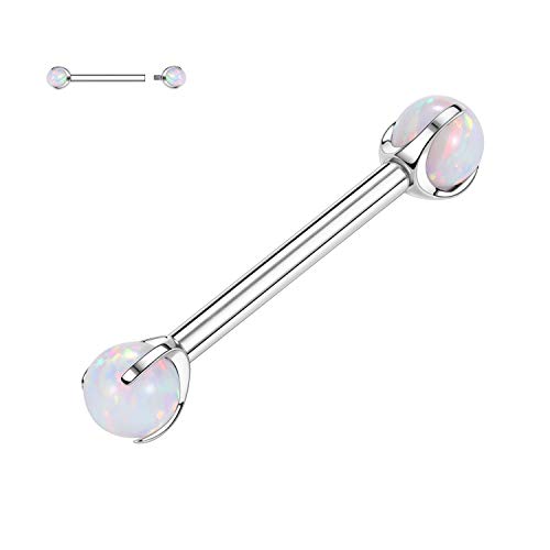 hengkaixuan G23 Titan Nippel Langhantel 14G Nippelringe mit Gewinde Krallen mit weißem Opal Piercing Schmuck für Frauen 16mm von hengkaixuan