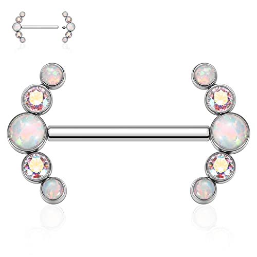hengkaixuan G23 Titan Nippel Langhantel 14G Nippelschmuck Nippelringe mit Innengewinde Opal-Nille-Schmuck Nippelstäbe Piercingschmuck für Frauen 16 mm von hengkaixuan