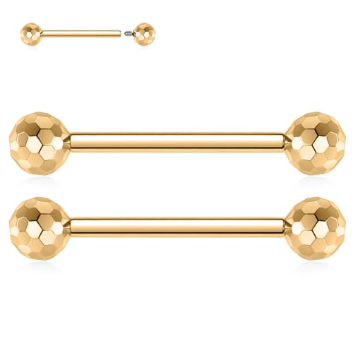 hengkaixuan G23 Titan Nipple Rings 14G Nipple Bars Gold Nipple Jewellery 1 Pair Internally Threaded Bridge Barbell Tongue Rings for Women Girls 18mm von hengkaixuan