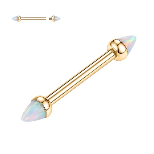 hengkaixuan G23 Titanium Nipple Barbell Gold Nipple Jewellery 14G Internally Threaded Nipple Rings Imitation White Opal Nipple Bars Body Piercing Jewellery for Women 16mm von hengkaixuan