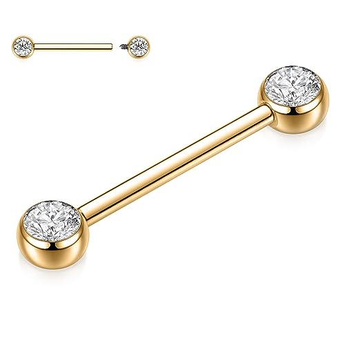 hengkaixuan G23 Titanium Nipple Barbell Gold Nipple Ring 14G Nipple Bar Internally Threaded Nipple Jewellery Nipple Piercing Tongue Jewellery Tongue ring for Women 12mm with CZ von hengkaixuan