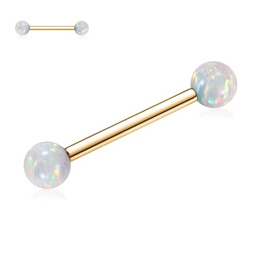 hengkaixuan G23 Titanium Nipple Jewellery Gold Nipple Rings White Opal Nipple Barbell 14G Threaded Nipple Rings Nipple Body Piercing Jewellery for Women 14mm von hengkaixuan