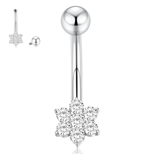 hengkaixuan Gebogener Bauchnabelring mit Innengewinde 12 mm Silberner Bauchnabelring 14G Titan-Bauchnabelschmuck mit CZ-Bauchnabelschmuck-Stift für Frauen von hengkaixuan
