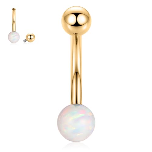 hengkaixuan Gold Bauchnabelpiercing Schmuck Opal Bauchnabelring 8 mm 14G G23 Titan Bauchnabelstange Innengewinde gebogene Bauchnabelstange für Frauen Männer von hengkaixuan