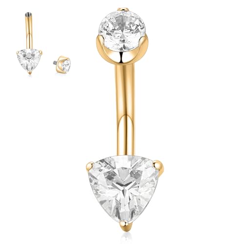 hengkaixuan Gold-Bauchnabelring 14G Bauchnabelpiercing-Schmuck 10 mm Titan Curvel Bauchnabel-Barbell mit CZ Innengewinde-Bauchnabelring Bauchnabelpiercing für Frauen von hengkaixuan