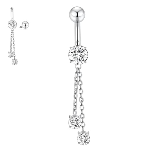 hengkaixuan Hängender Bauchnabelring Silber Bauchnabelpiercing Schmuck 10 mm 14G Innengewinde Bauchnabel Barbell Titan mit CZ Bauchnabelschmuck für Frauen von hengkaixuan