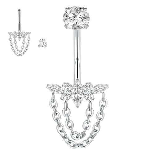hengkaixuan Hängender Bauchnabelring Titan Bauchnabelpiercing Schmuck 10 mm 14G Innengewinde Bauchnabel Barbell Titan mit CZ Bauchnabelschmuck für Frauen von hengkaixuan