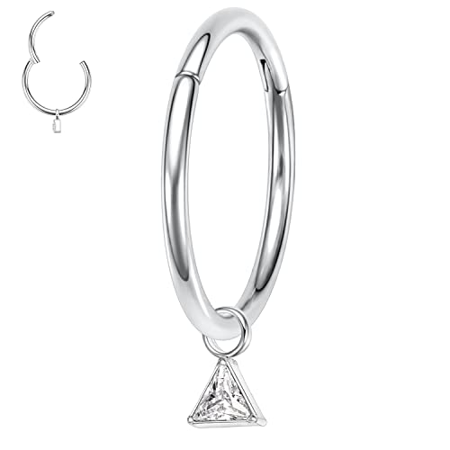 hengkaixuan Helix Ohrringe Knorpel Hoop Septum Clicker Ring 10mm 16G Septum Schmuck Nasenringe Chirurgenstahl Tragus Rook Lobe Conch Piercing Schmuck Dangle Ring für Damen Herren Dreieck CZ Anhänger von hengkaixuan