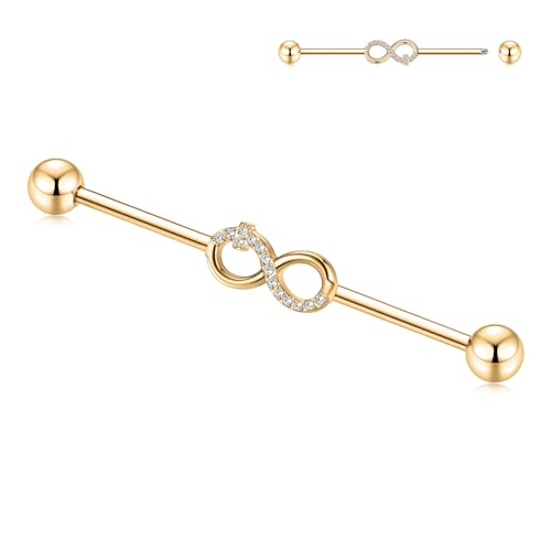 hengkaixuan Industrie Ohrring mit Außengewinde 14G Industrie Barbell 38 mm Industrie Bar Schmuck Gold Lange Scaffold Bar G23 Titan Cartilag Helix Ohrring für Frauen und Männer von hengkaixuan