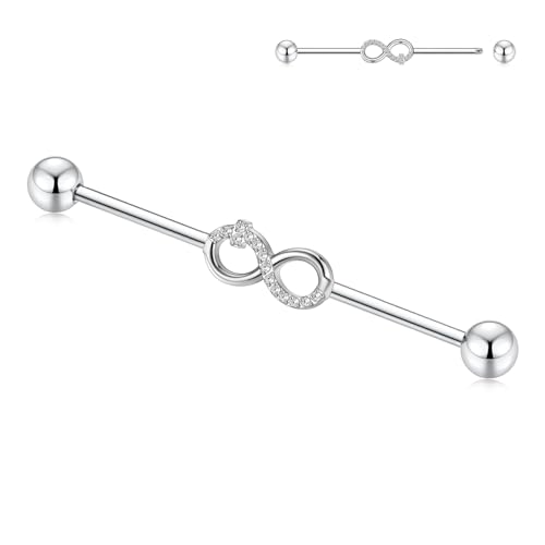 hengkaixuan Industrie Ohrring mit Außengewinde 14G Industrie Barbell 38 mm Industrie Bar Schmuck Silber Lange Scaffold Bar G23 Titan Cartilag Helix Ohrring für Frauen und Männer von hengkaixuan