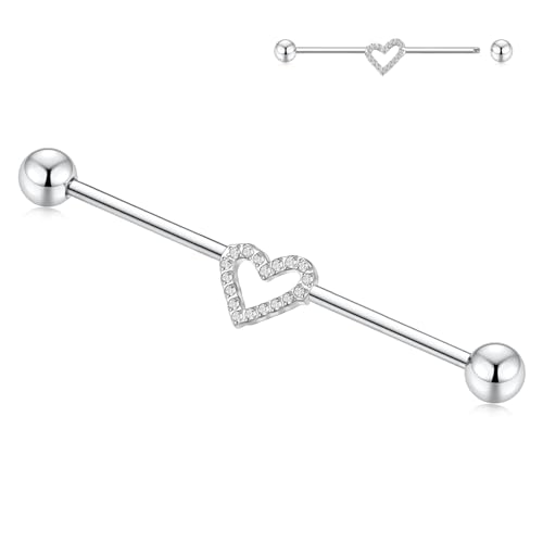 hengkaixuan Lange Gerüststange G23 Titan Industrial Ohrring Silber 14G Industrial Barbell 38 mm Knorpel Helix Ohrring Industrial Bar mit Außengewinde Schmuck für Frauen und Männer von hengkaixuan