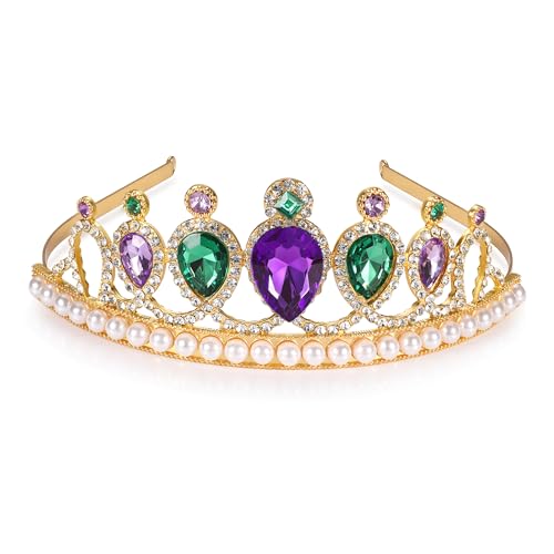 hengkaixuan Meerjungfrau Krone Prinzessin Kopfstück Tiara Krone Lila Strass Kopfschmuck Gold Stirnband Halloween Kostüm Krone für Frauen Mädchen Kinder Geburtstag Party Haarschmuck von hengkaixuan
