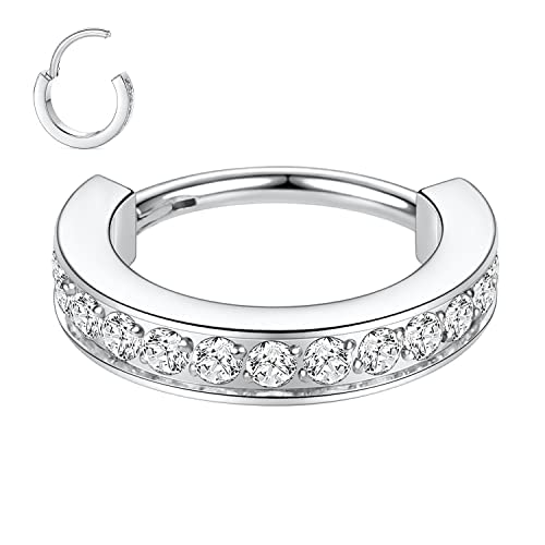 hengkaixuan Nasenring 16G Huggie-Ohrringe Chirurgenstahl Klappsegment Clicke Kleine Creolen Conch Creolen Silber 8mm Conch Piercing Knorpelohrring Lappenohrring Ohrpiercing Schmuck mit CZ von hengkaixuan