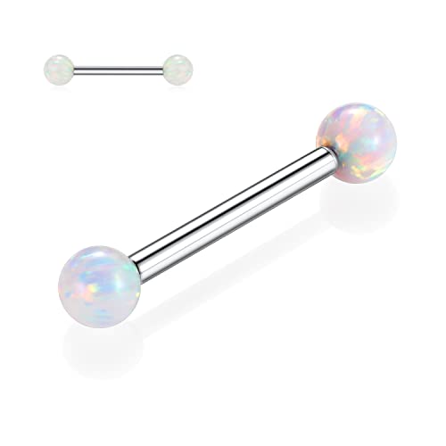 hengkaixuan Nippel Barbell G23 Titan Nippelpiercing 14G Nippelringe mit Gewinde Silber Nippelringe Nippelstangen mit weißem Opal Nippel Piercing Schmuck für Frauen 12mm von hengkaixuan