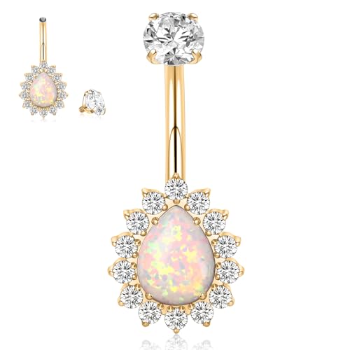 hengkaixuan Opal-Bauchnabelring Gold-Bauchnabelpiercing-Schmuck 14G Bauchnabel-Barbell mit Innengewinde 10 mm Teardrop-Bauchnabelring Titan-Bauchnabelschmuck für Frauen von hengkaixuan
