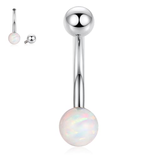 hengkaixuan Opal Bauchnabelring Silber Bauchnabelpiercing Schmuck 8 mm 14G G23 Titan Bauchnabelstange Innengewinde Gebogene Bauchnabelstange für Frauen Männer von hengkaixuan
