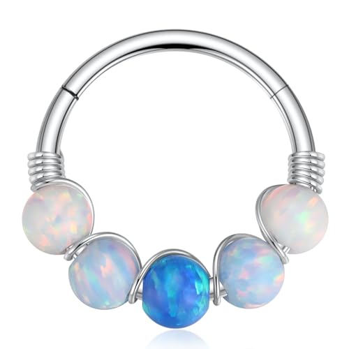 hengkaixuan Opal Septumpiercingschmuck 10 mm Nasenring 20 Gauge Daith Rook Tragus Creole Silber Chirurgenstahl Conch Knorpel Helix Piercingschmuck für Damen von hengkaixuan