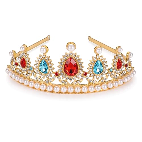 hengkaixuan Prinzessin Pfirsichkrone Geburtstag Stirnband Prinzessin Krone Halloween Kostüm Tiara für Frauen Mädchen Kinder Geburtstag Party Haarschmuck (rot Strass) von hengkaixuan