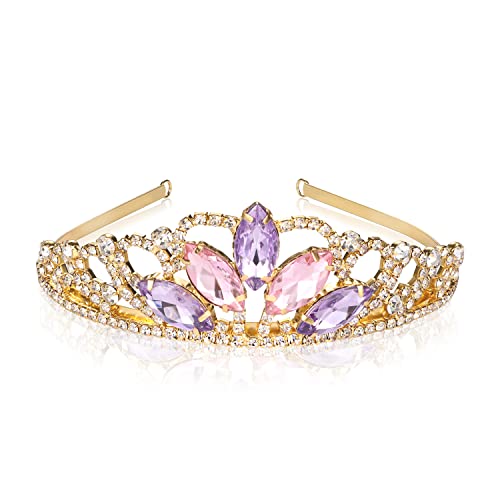 hengkaixuan Rapunzel Tiara Krone Tangled Fans funkelnde Goldkrone rosa lila Strass Tiaras Geburtstag Party Weihnachten Tiara Mädchen Halloween Dress up Geschenke für Mädchen Frauen von hengkaixuan