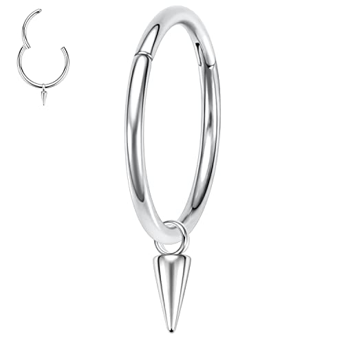 hengkaixuan Septum Clicker Ring 8mm 16G Septum Schmuck Nasenringe Chirurgischer Edelstahl Helix Ohrringe Knorpel Hoop Tragus Rook Lobe Piercing Schmuck Dangle Ring für Damen Herren Kegel Anhänger von hengkaixuan